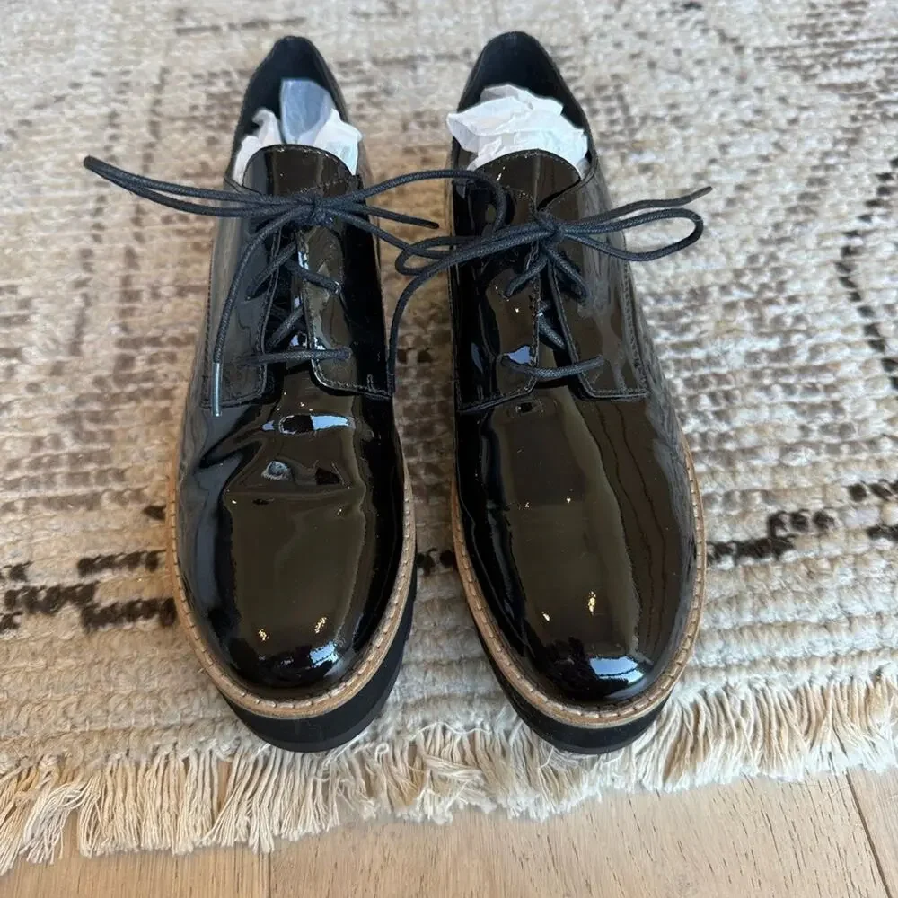 Like New Eileen Fisher Eddy Black Patent Leather Platform Loafer - Picture 3 of 8